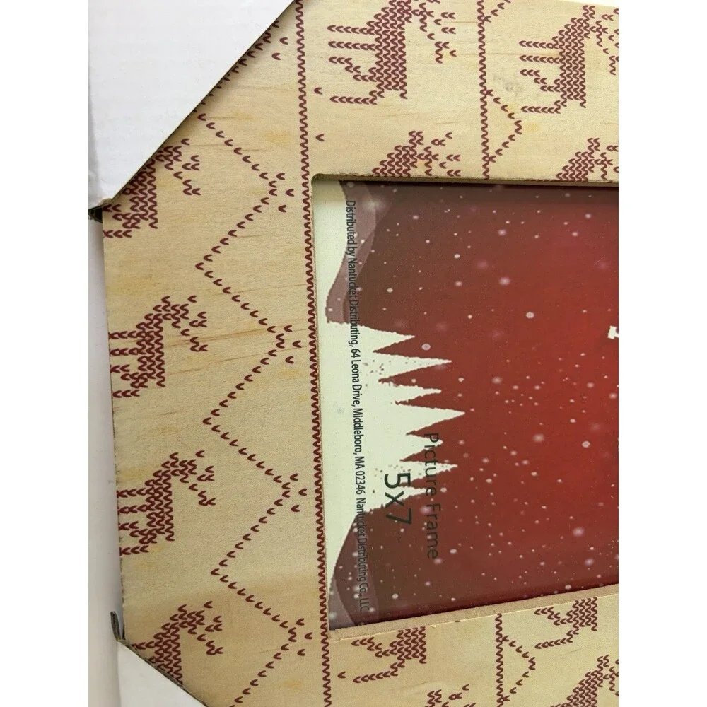 Vintage Christmas Tree Shops Nordic Reindeer Wood 5x7 Picture Frame Farmhouse